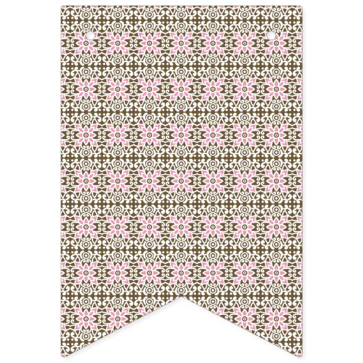 白い背景のピンクと茶色の模様 バンティングフラッグ (第3の旗)