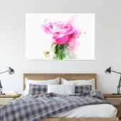 白い背景のピンクのバラの水彩画 キャンバスプリント (インサイチュ (寝室))