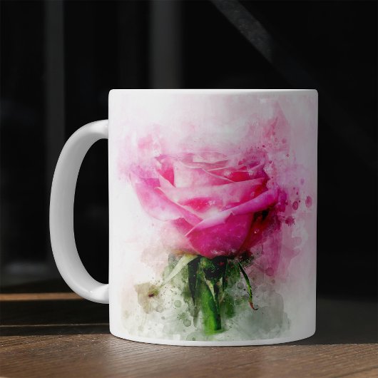 白い背景のピンクのバラの水彩画 コーヒーマグカップ