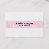 白い背景のピンクストライプ色のフローラペイズリー 名刺 (正面)
