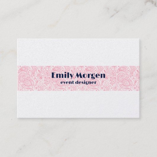 白い背景のピンクストライプ色のフローラペイズリー 名刺 (正面)