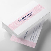 白い背景のピンクストライプ色のフローラペイズリー 名刺