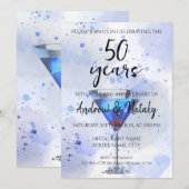 白い背景のブルーマルティーニカクテル 招待状 (正面/裏面)