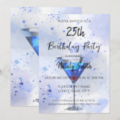 白い背景のブルーマルティーニカクテル 招待状 (正面/裏面)