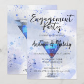 白い背景のブルーマルティーニカクテル 招待状 (正面/裏面)