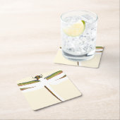 白い背景のミニチュアトンボ スクエアペーパーコースター (インサイチュ)