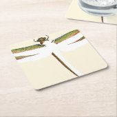 白い背景のミニチュアトンボ スクエアペーパーコースター (アングル)