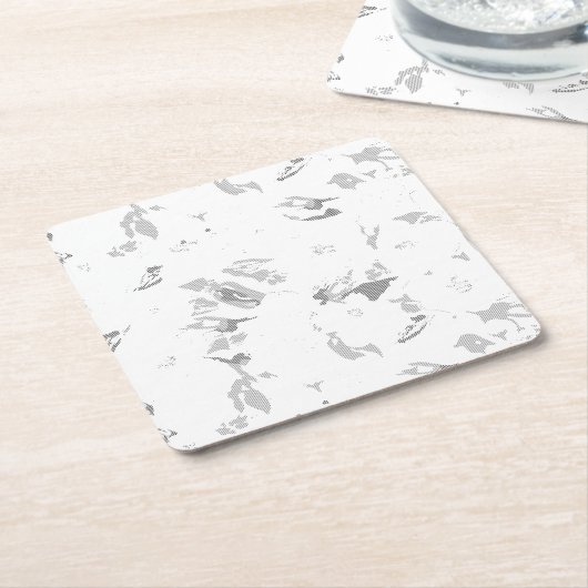 白い背景のモノクロ写真です。 スクエアペーパーコースター (アングル)