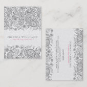 白い背景の上にグレーのペイズリーレース 名刺 (正面/裏面)