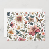 白い背景の上に花の束が付いている インビテーションポストカード (正面/裏面)