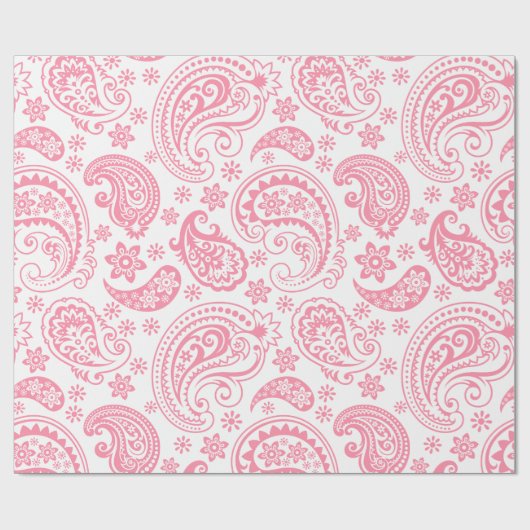 白い背景の上のピンクのヴィンテージフローラペイズリー ラッピングペーパー (フラット)
