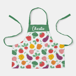 白い背景の可愛い幸せカラフル野菜 エプロン