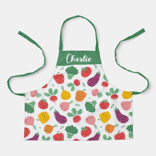 白い背景の可愛い幸せカラフル野菜 エプロン (正面)