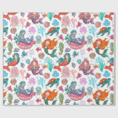 白い背景の可愛い漫画の人魚 ラッピングペーパー (フラット)