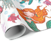 白い背景の可愛い漫画の人魚 ラッピングペーパー (ロールコーナー)