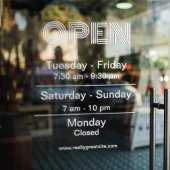 白い背景の営業時間ステッカー ウィンドウサイン