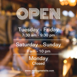 白い背景の営業時間ステッカー ウィンドウサイン