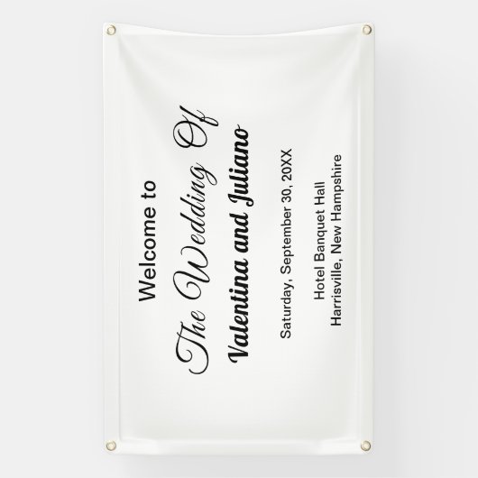 白い背景の四角形の結婚上の黒い文字 横断幕 (縦)