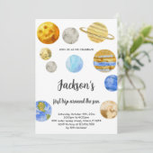 白い背景の外側スペース誕生日招待状 招待状 (スタンド正面)