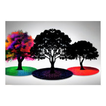 白い背景の夢のような3本の木