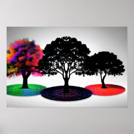 白い背景の夢のような3本の木 ポスター