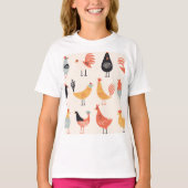 白い背景の様々なニワトリ Tシャツ (正面)