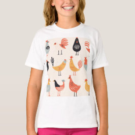 白い背景の様々なニワトリ Tシャツ
