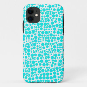 白い背景の水色(シアン)水玉模様 iPhone 11 ケース