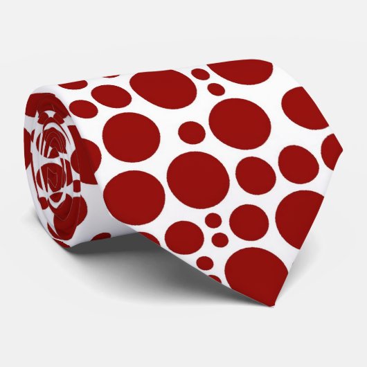 白い背景の濃い赤の水玉模様 ネクタイ (ロール)