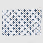 白い背景の濃い青の（紋章の）フラ・ダ・リパターン ゴルフタオル (横)