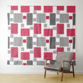 白い背景の灰色の赤い水玉模様パッチワーク タペストリー (インサイチュ(横))