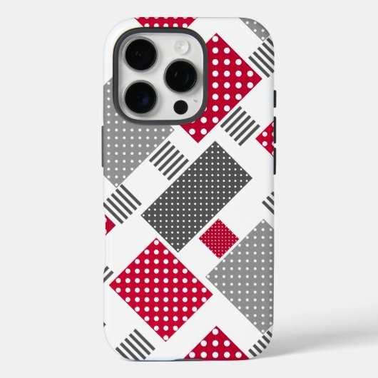白い背景の灰色の赤い水玉模様パッチワーク Case-Mate iPhoneケース (裏面)
