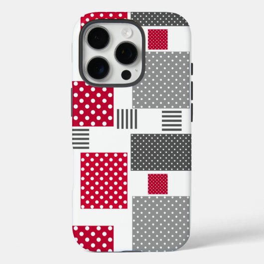 白い背景の灰色の赤い水玉模様パッチワーク Case-Mate iPhoneケース (裏面)