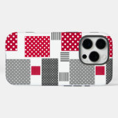 白い背景の灰色の赤い水玉模様パッチワーク Case-Mate iPhoneケース (裏面 (横))