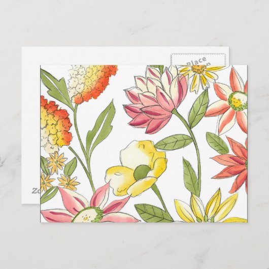 白い背景の花園デザイン ポストカード (正面/裏面)