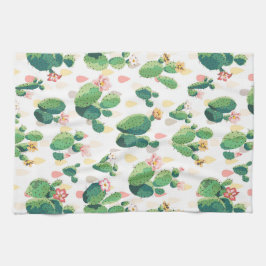白い背景の花盛りのサボテン キッチンタオル