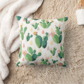 白い背景の花盛りのサボテン クッション (ブランケット)
