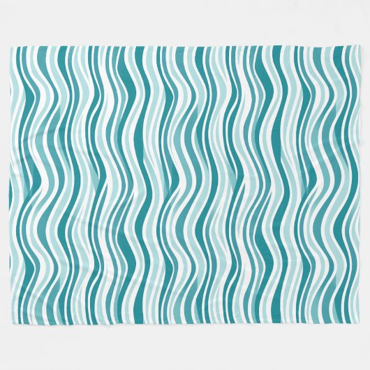 白い背景の薄い青/緑の波線 フリースブランケット (正面(横))