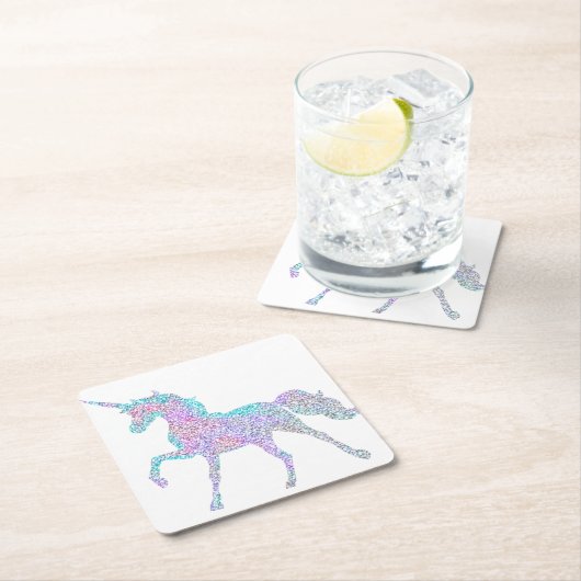 白い背景の虹色のユニコーンのコースター スクエアペーパーコースター