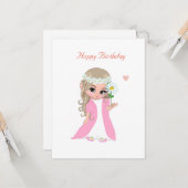 白い背景の誕生日の可愛い妖精 カード (正面/裏面インサイチュ)