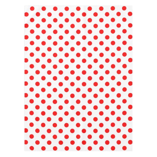 白い背景の赤い水玉模様 テーブルクロス (正面)