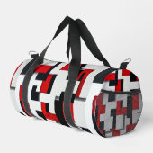 白い背景の赤と黒の四角い模様 ダッフルバッグ (右コーナー)