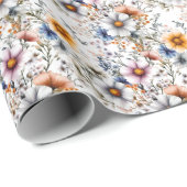 白い背景の野の花 ラッピングペーパー (ロールコーナー)