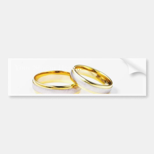 白い背景の金結婚指輪 バンパーステッカー (正面)