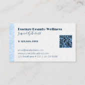 白い背景の青ストライプ色のフローラペイズリー 名刺 (裏面)