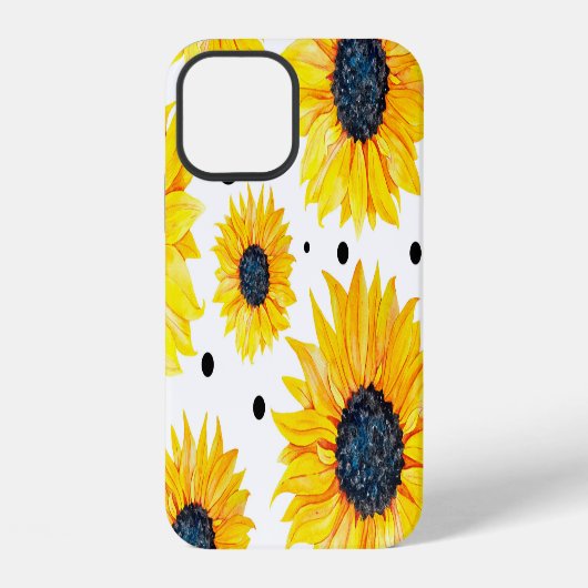 白い背景の黄色いひまわりのパターン iPhoneケース (裏面)