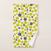 白い背景の黄色い灰色の水玉模様 バスタオルセット (ハンドタオル)