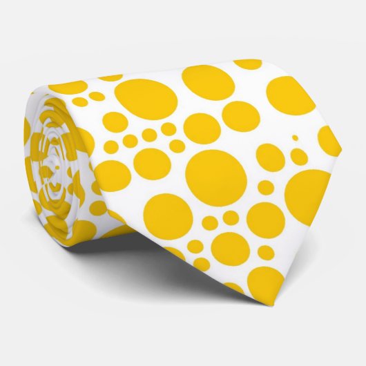 白い背景の黄色の水玉模様 ネクタイ (ロール)