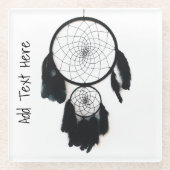 白い背景の黒いドリームキャッチャー ガラスコースター (正面)