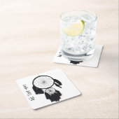 白い背景の黒いドリームキャッチャー スクエアペーパーコースター (インサイチュ)